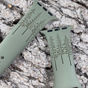 Bracelet de montre en silicone Evergreen Tree gravé au laser, compatible Apple Watch séries 1-11, SE 1-3 et Ultra 1-3