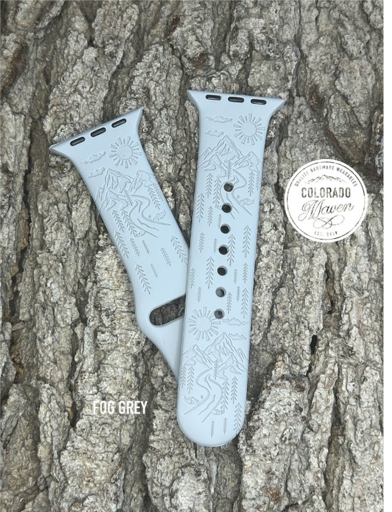 Mountain Forest Tree Watch Band Silicone Laser Engraved, Apple Watch Compatible 38/40/41mm, 42/44/45mm, Series 1,2,3,4,5,6,7,8,9,SE,SE2