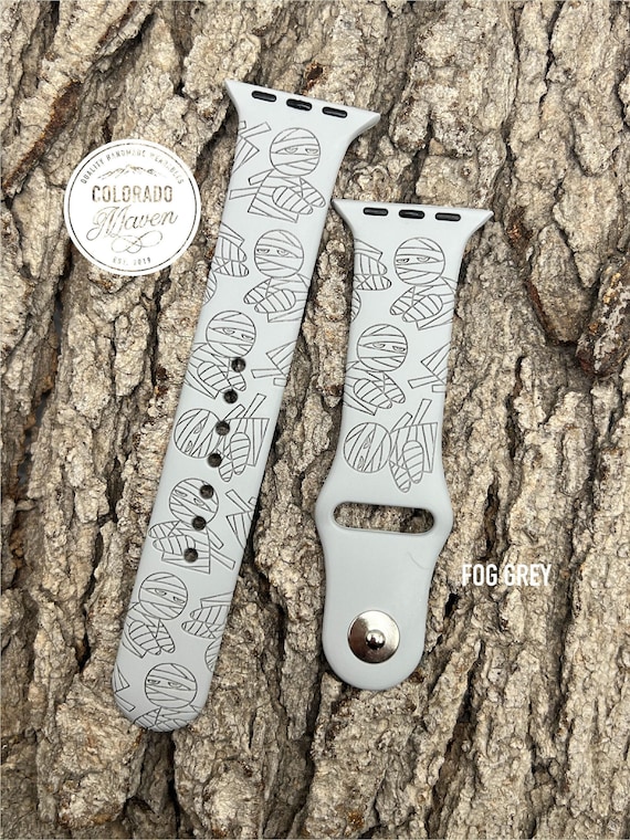 Mummy Halloween Silicone Watch Band Laser Engraved, Apple Watch Compatible Series 1-11, SE 1-3 & Ultra 1-3