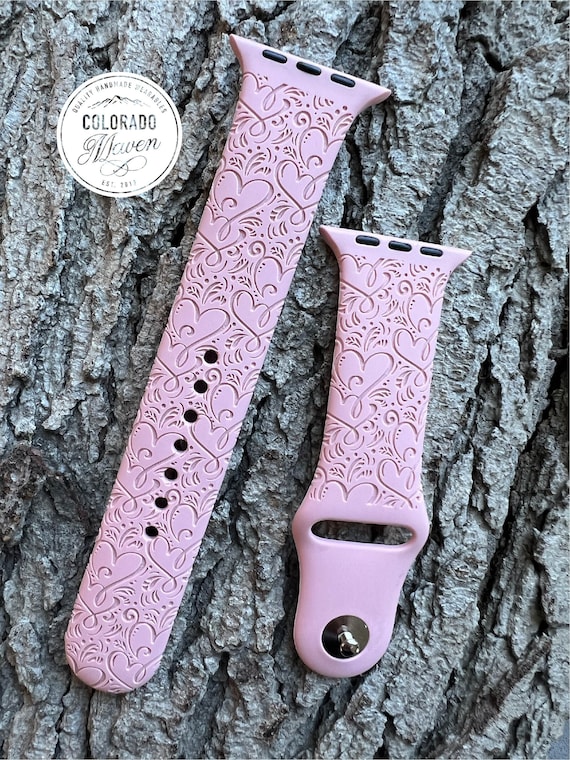 Valentine Heart Watch Band Silicone Laser Engraved, Apple Watch Compatible 38/40/41mm, 42/44/45mm, Series 1,2,3,4,5,6,7,8,9,SE,SE2
