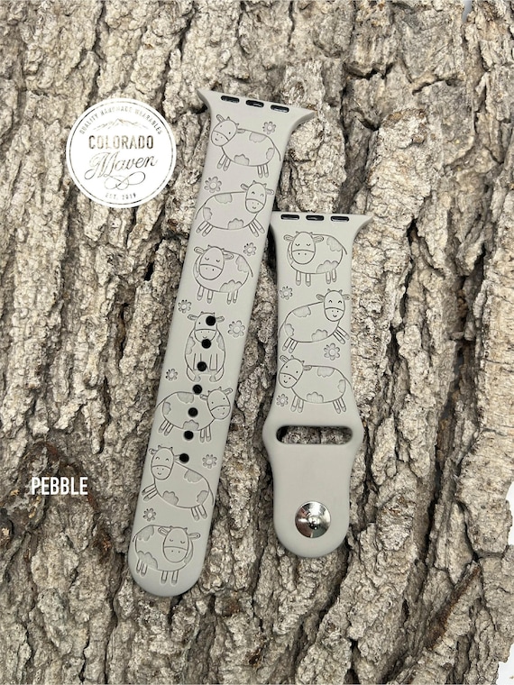 Cow Cartoon Silicone Watch Band Laser Engraved, Apple Watch Compatible Series 1-11, SE 1-3 & Ultra 1-3