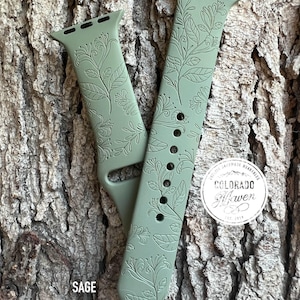 Honeysuckle Floral Silicone Watch Band Laser Engraved, Apple Watch Compatible Series 1-11, SE 1-3 & Ultra 1-3