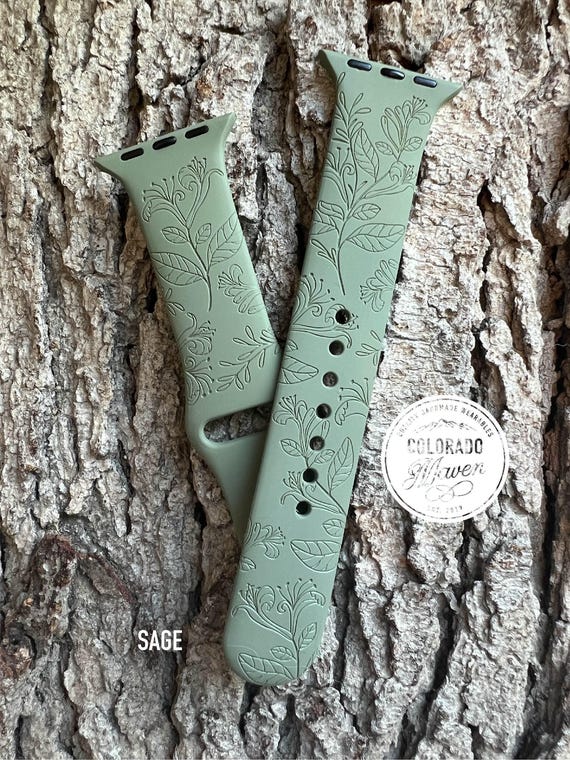 Honeysuckle Floral Silicone Watch Band Laser Engraved, Apple Watch Compatible Series 1-11, SE 1-3 & Ultra 1-3