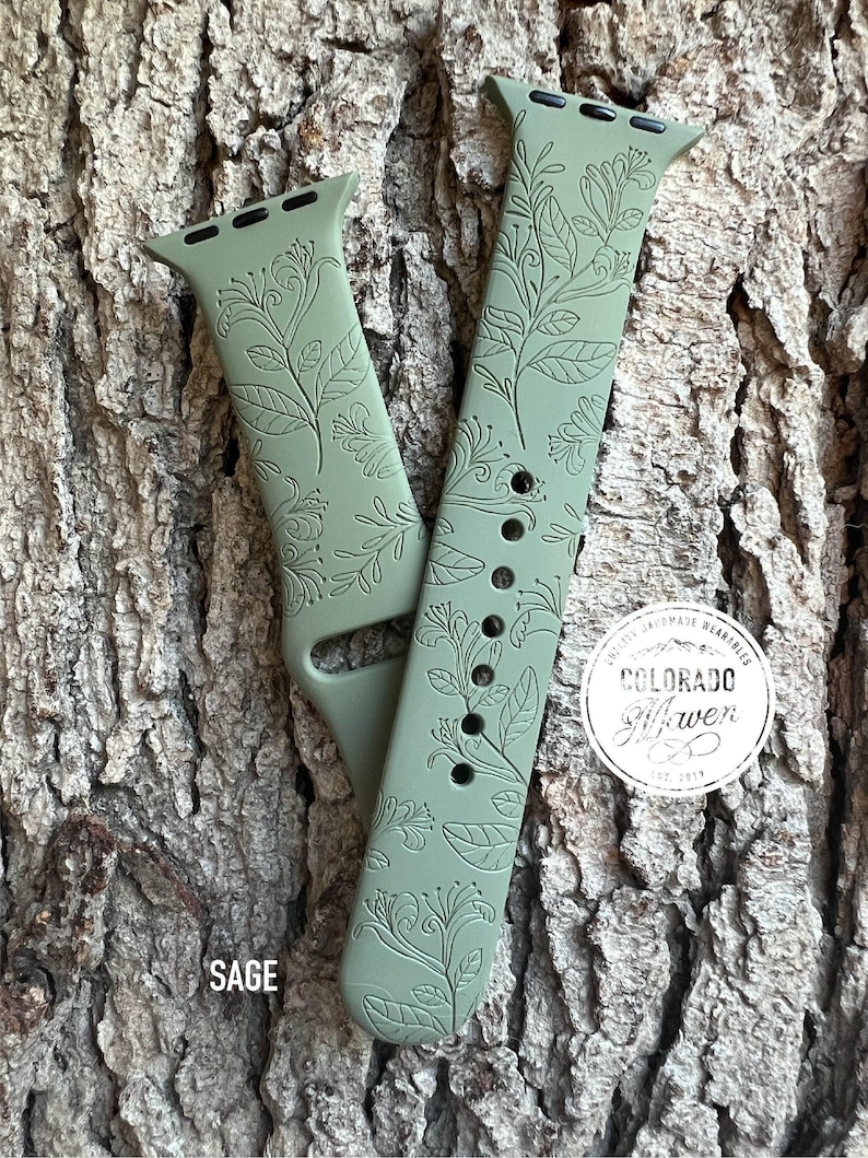 Honeysuckle Floral Silicone Watch Band Laser Engraved, Apple Watch Compatible Series 1-11, SE 1-3 & Ultra 1-3 image 1