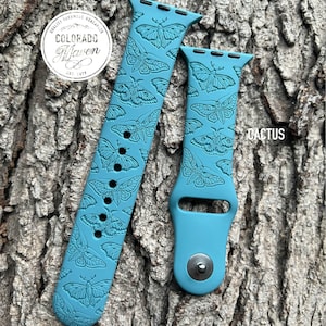 Moth Silicone Watch Band Laser Engraved, Apple Watch Compatible Series 1-11, SE 1-3 & Ultra 1-3