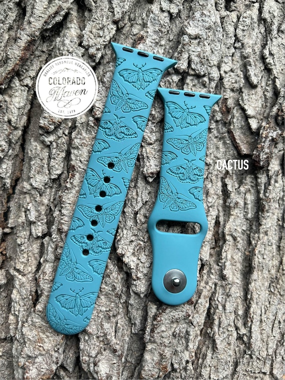 Moth Silicone Watch Band Laser Engraved, Apple Watch Compatible Series 1-11, SE 1-3 & Ultra 1-3