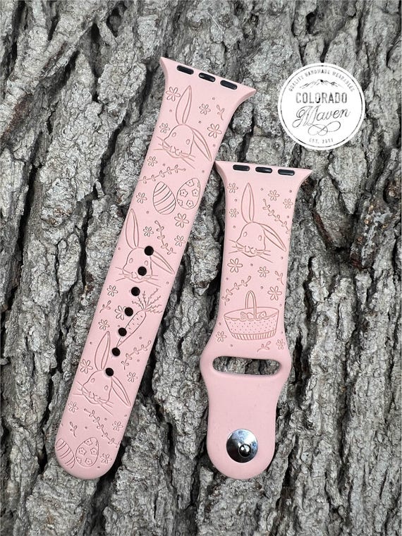 Easter Bunny Spring Silicone Watch Band Laser Engraved, Apple Watch Compatible Series 1-11, SE 1-3 & Ultra 1-3