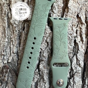 Honeysuckle Floral Silicone Watch Band Laser Engraved, Apple Watch Compatible Series 1-11, SE 1-3 & Ultra 1-3 image 5