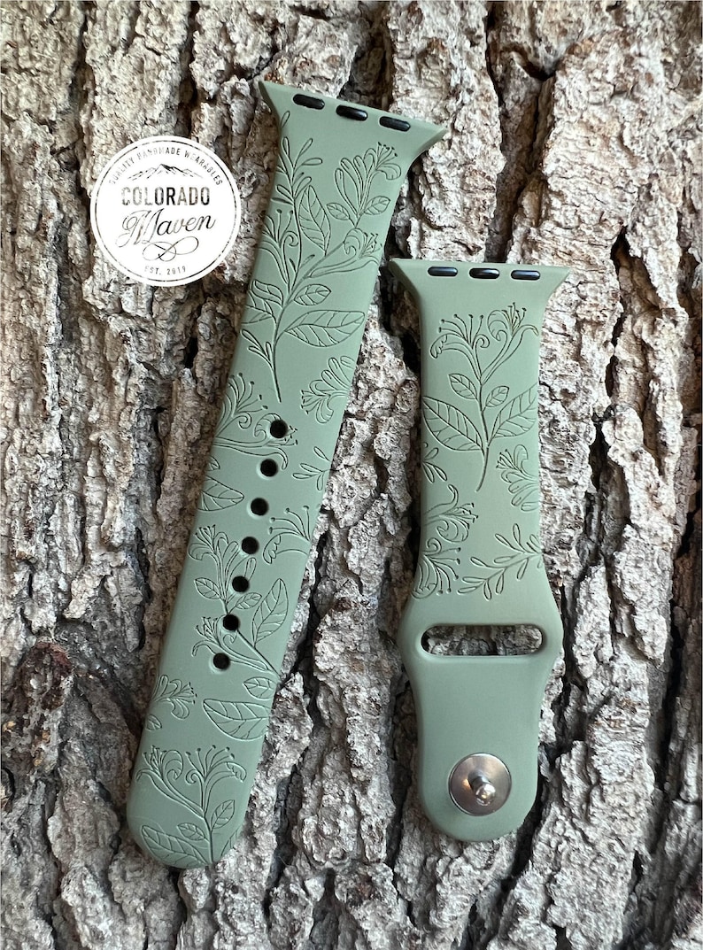 Honeysuckle Floral Silicone Watch Band Laser Engraved, Apple Watch Compatible Series 1-11, SE 1-3 & Ultra 1-3 image 5