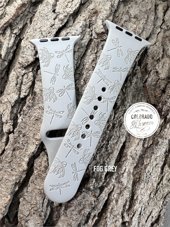 Dragonfly Floral Silicone Watch Band Laser Engraved, Apple Watch Compatible Series 1-11, SE 1-3 & Ultra 1-3