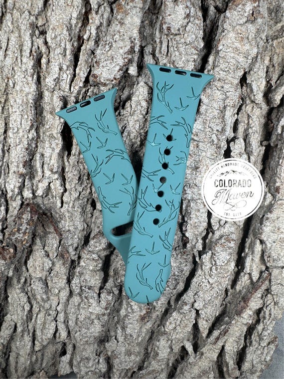 Deer Antler Wild Turkey Hunting Silicone Watch Band Laser Engraved, Apple Watch Compatible Series 1-11, SE 1-3 & Ultra 1-3