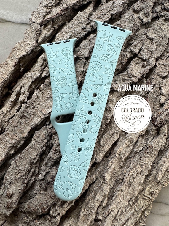 Sea Shell Silicone Watch Band Laser Engraved, Apple Watch Compatible Series 1-11, SE 1-3 & Ultra 1-3