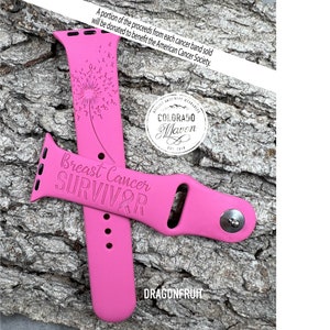 Breast Cancer Survivor Silicone Watch Band Laser Engraved, Apple Watch Compatible 38/40/41mm, 42/44/45mm, Series 1,2,3,4,5,6,7,8,9,SE,SE2