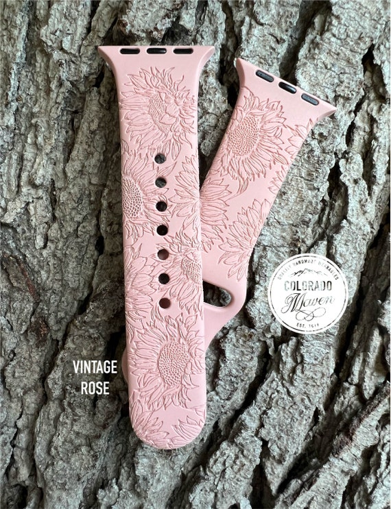 Sunflower Watch Band Silicone Laser Engraved, Apple Watch Compatible 38/40/41mm, 42/44/45mm, Series 1,2,3,4,5,6,7,8,9,SE,SE2