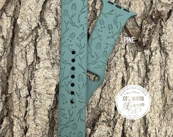 Hunting Antler Silicone Watch Band Laser Engraved, Apple Watch Compatible Series 1-11, SE 1-3 & Ultra 1-3