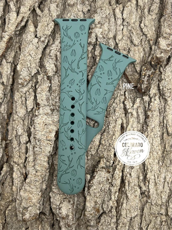 Hunting Antler Silicone Watch Band Laser Engraved, Apple Watch Compatible Series 1-11, SE 1-3 & Ultra 1-3