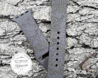 Mountain Bike Watch Band Silicone Laser Engraved, Apple Watch Compatible Series 1-11, SE 1-3 & Ultra 1-3