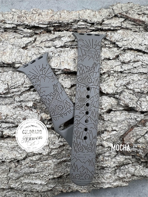 Mountain Bike Watch Band Silicone Laser Engraved, Apple Watch Compatible Series 1-11, SE 1-3 & Ultra 1-3