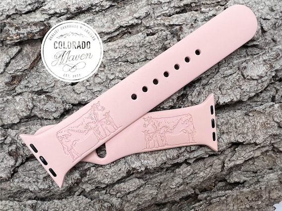 Cow and Calf Silicone Watch Band Laser Engraved, Apple Watch Compatible Series 1-11, SE 1-3 & Ultra 1-3