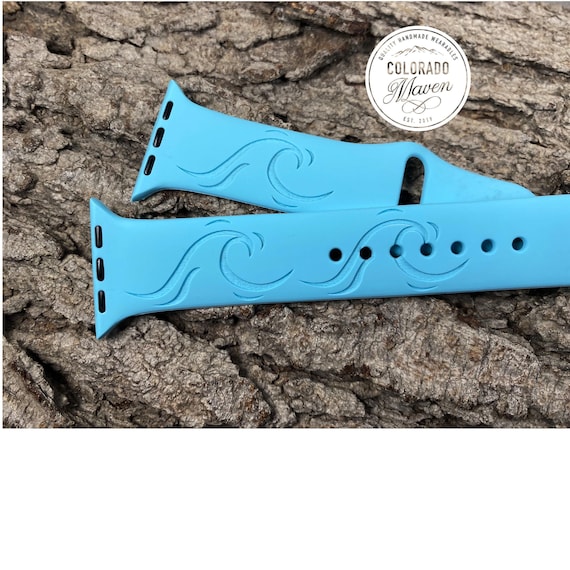 Ocean Waves Silicone Band Laser Engraved, Apple Watch Compatible Series 1-11, SE 1-3 & Ultra 1-3
