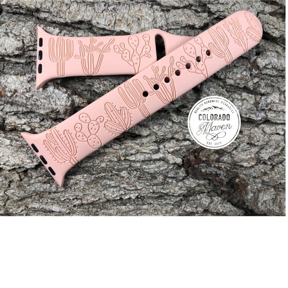Cactus Desert Scape Silicone Band Laser Engraved, Apple Watch Compatible 38/40/41mm, 42/44/45mm, Series 1,2,3,4,5,6,7,8,9,SE,SE2