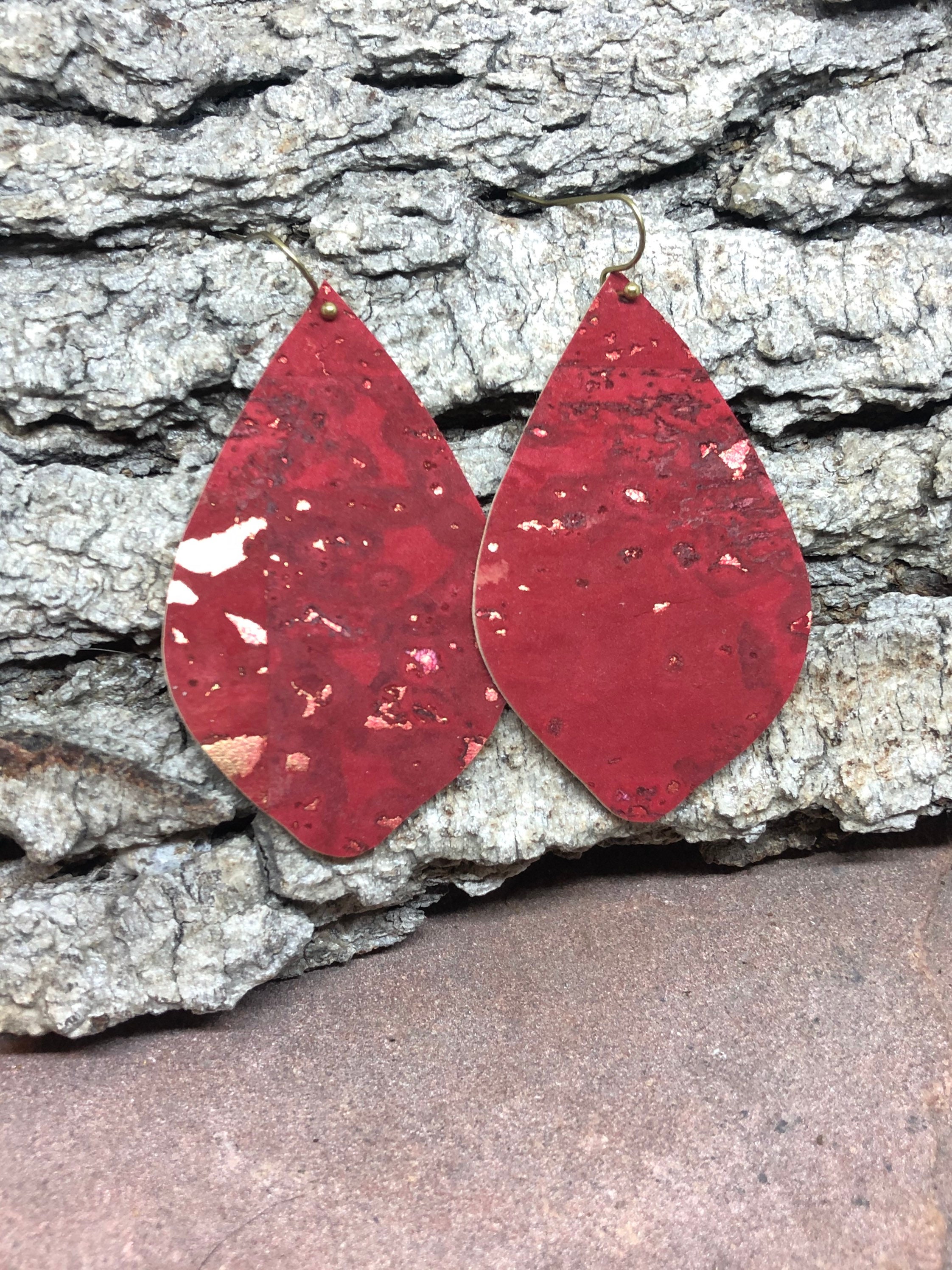 Cork Earrings, Cork Jewelry for Women, Cork Jewelry, Cork Leaf Earrings