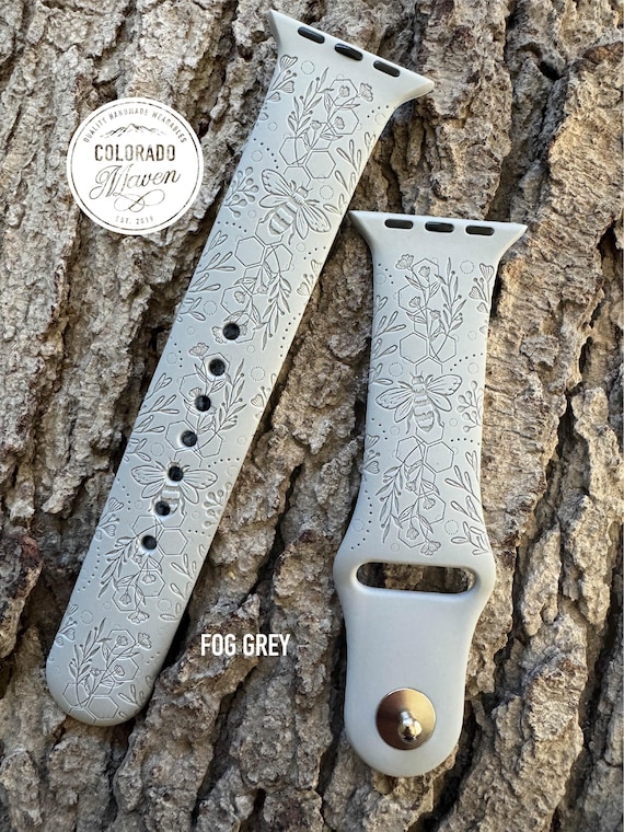 Bee and Honeycomb Floral Silicone Watch Band Laser Engraved, Apple Watch Compatible Series 1-11, SE 1-3 & Ultra 1-3
