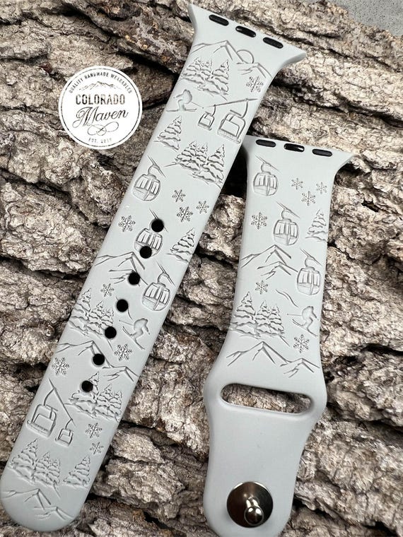 Skiing, Skier, Ski Silicone Watch Band Laser Engraved, Apple Watch Compatible Series 1-11, SE 1-3 & Ultra 1-3