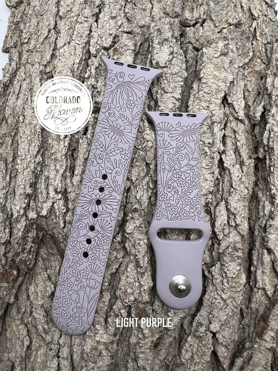 Whimsical Daisy Flower Silicone Watch Band Laser Engraved, Apple Watch Compatible Series 1-11, SE 1-3 & Ultra 1-3