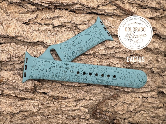 Manatee Sea Life Silicone Band Laser Engraved, Apple Watch Compatible 38/40/41mm, 42/44/45mm, Series 1,2,3,4,5,6,7,8,9,SE,SE2