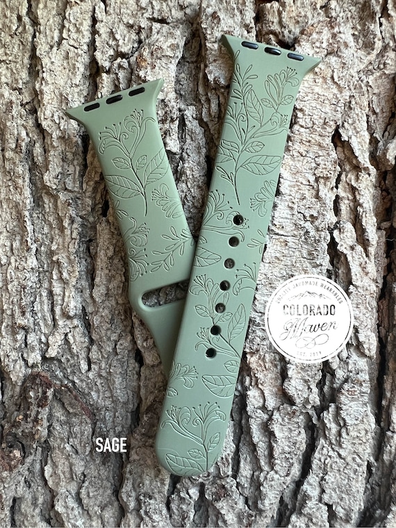 Honeysuckle Floral Watch Band Silicone Laser Engraved, Apple Watch Compatible 38/40/41mm, 42/44/45mm, Series 1,2,3,4,5,6,7,8,9,SE,SE2