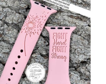 Cancer Dandelion Watch Band - 2 Options, Silicone Laser Engraved, Apple Watch Compatible Series 1-11, SE 1-3 & Ultra 1-3
