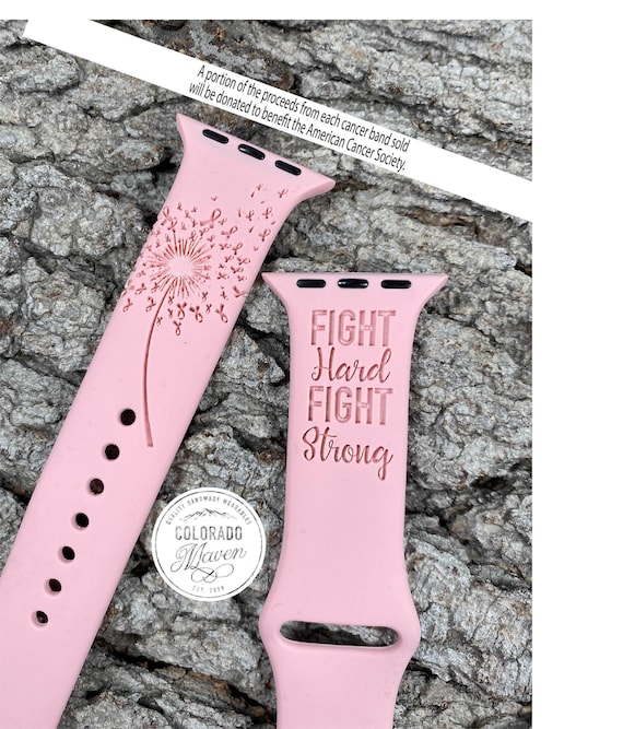 Cancer Dandelion Watch Band - 2 Options, Silicone Laser Engraved, Apple Watch Compatible Series 1-11, SE 1-3 & Ultra 1-3