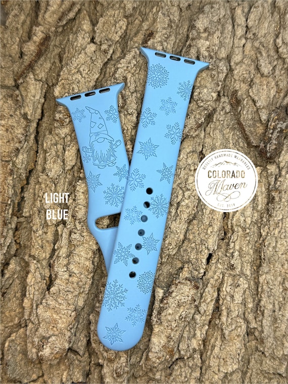 Gnome Winter Snowflake Design Silicone Band Laser Engraved, Apple Watch Compatible 38/40/41mm, 42/44/45mm, Series 1,2,3,4,5,6,7,8,9,SE,SE2