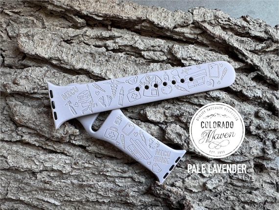 NICU Nurse Silicone Watch Band Laser Engraved, Apple Watch Compatible Series 1-11, SE 1-3 & Ultra 1-3