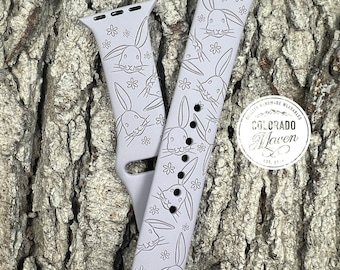 Easter Bunny Watch Band Silicone Watch Band Laser Engraved, Apple Watch Compatible Series 1-11, SE 1-3 & Ultra 1-3