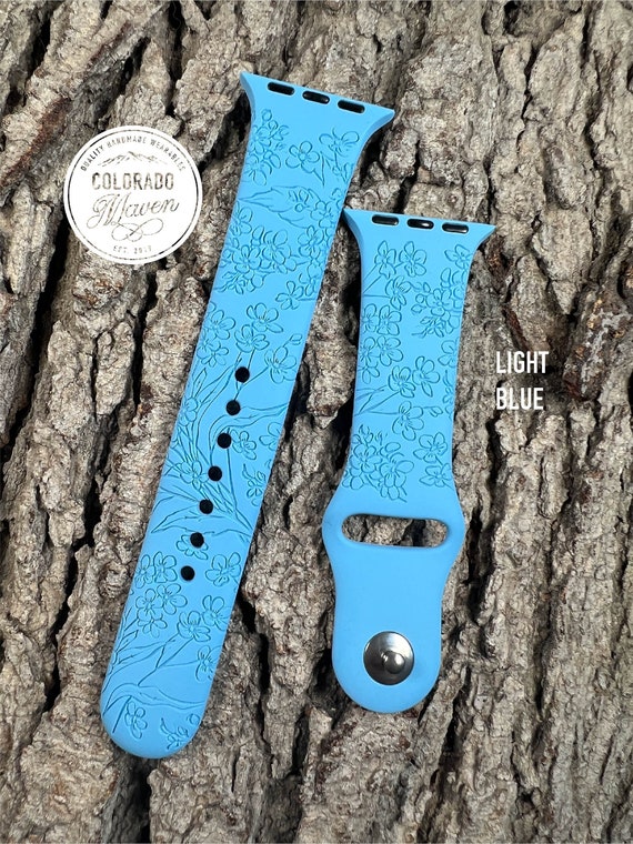Forget Me Not Silicone Watch Band Laser Engraved, Apple Watch Compatible 38/40/41mm, 42/44/45mm, Series 1,2,3,4,5,6,7,8,9,SE,SE2