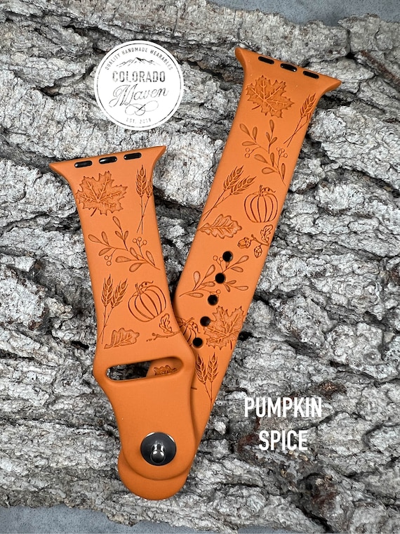 Autumn Fall Design Silicone Band Laser Engraved, Apple Watch Compatible 38/40/41mm, 42/44/45mm, Series 1,2,3,4,5,6,7,8,9,SE,SE2