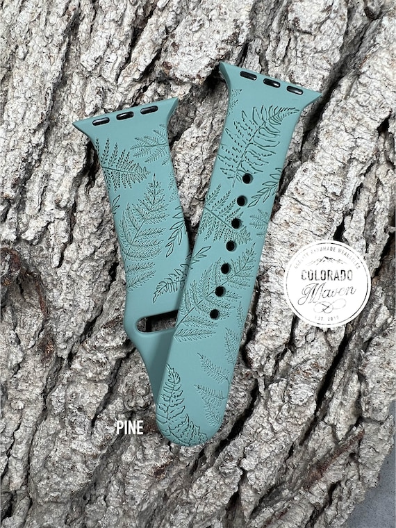 Fern Leaf Watch Band Silicone Laser Engraved, Apple Watch Compatible 38/40/41mm, 42/44/45mm, Series 1,2,3,4,5,6,7,8,9,SE,SE2