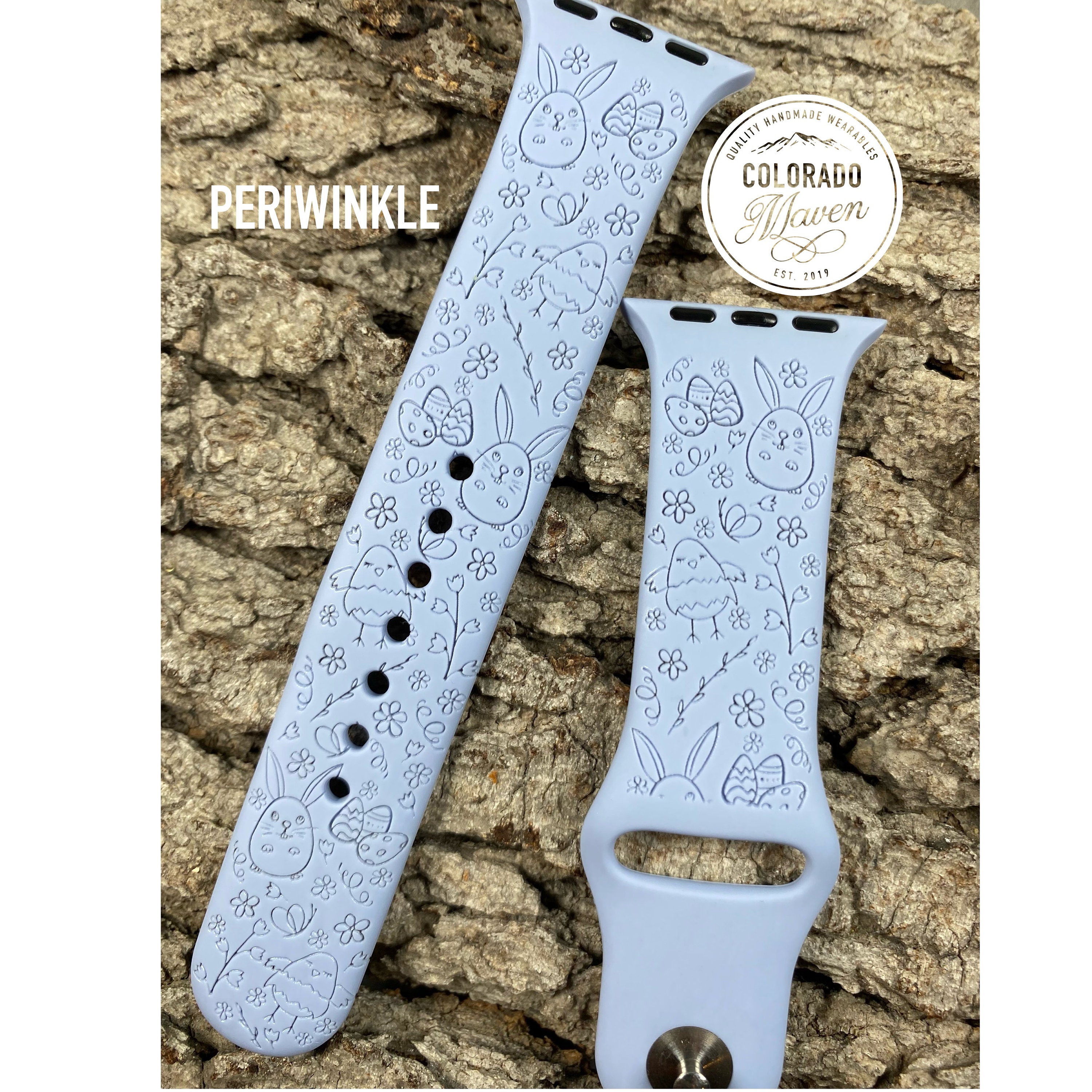 Easter Bunny Whimsical Print Silicone Band Laser Engraved Apple