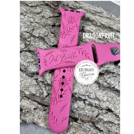 Just Breathe Dandelion Wildflower Silicone Watch Band Laser Engraved, Apple Watch Compatible Series 1-11, SE 1-3 & Ultra 1-3