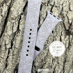 Orchid Floral Silicone Watch Band Laser Engraved, Apple Watch Compatible Series 1-11, SE 1-3 & Ultra 1-3