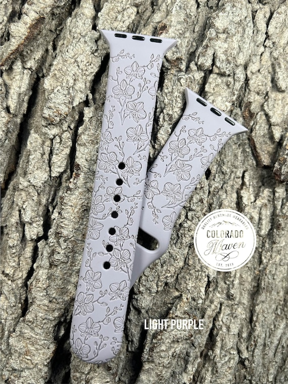 Orchid Floral Silicone Watch Band Laser Engraved, Apple Watch Compatible Series 1-11, SE 1-3 & Ultra 1-3