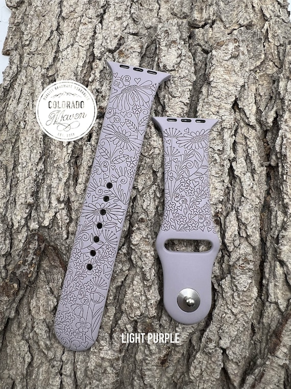 Whimsical Daisy Flower Watch Band Silicone Laser Engraved, Apple Watch Compatible 38/40/41mm, 42/44/45mm, Series 1,2,3,4,5,6,7,8,9,SE,SE2