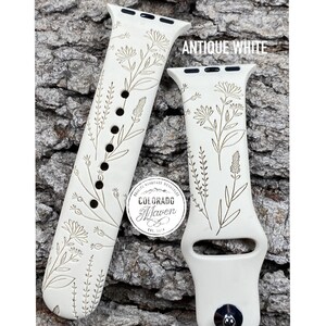 Wildflower Silicone Silicone Watch Band Laser Engraved, Apple Watch Compatible Series 1-11, SE 1-3 & Ultra 1-3 image 5