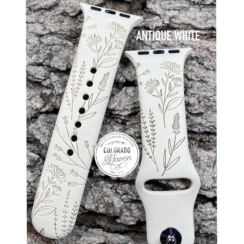 Wildflower Silicone Silicone Watch Band Laser Engraved, Apple Watch Compatible Series 1-11, SE 1-3 & Ultra 1-3 image 5