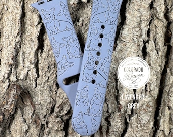 Corgi Dog Silicone Watch Band Laser Engraved, Apple Watch Compatible Series 1-11, SE 1-3 & Ultra 1-3