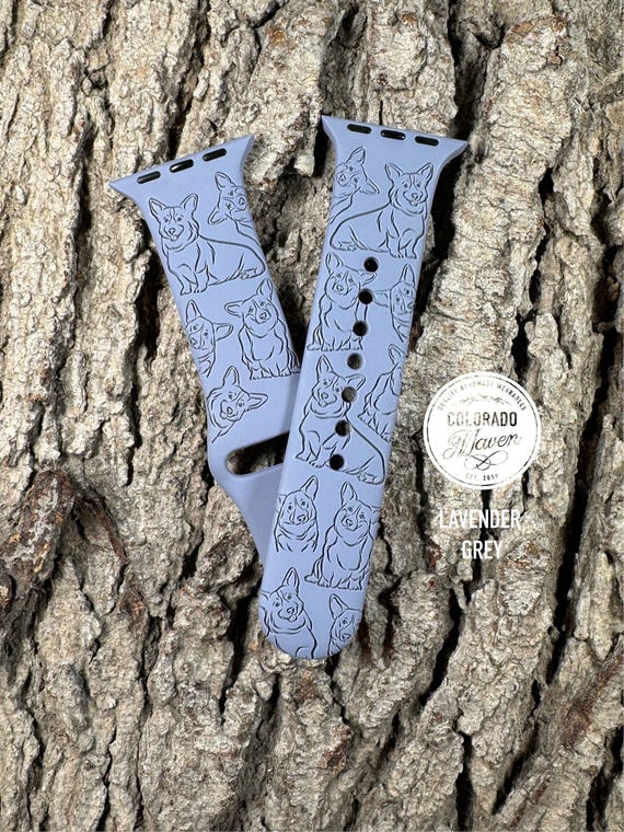 Corgi Dog Silicone Watch Band Laser Engraved, Apple Watch Compatible Series 1-11, SE 1-3 & Ultra 1-3