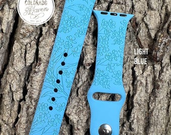 Forget Me Not Silicone Watch Band Laser Engraved, Apple Watch Compatible Series 1-11, SE 1-3 & Ultra 1-3