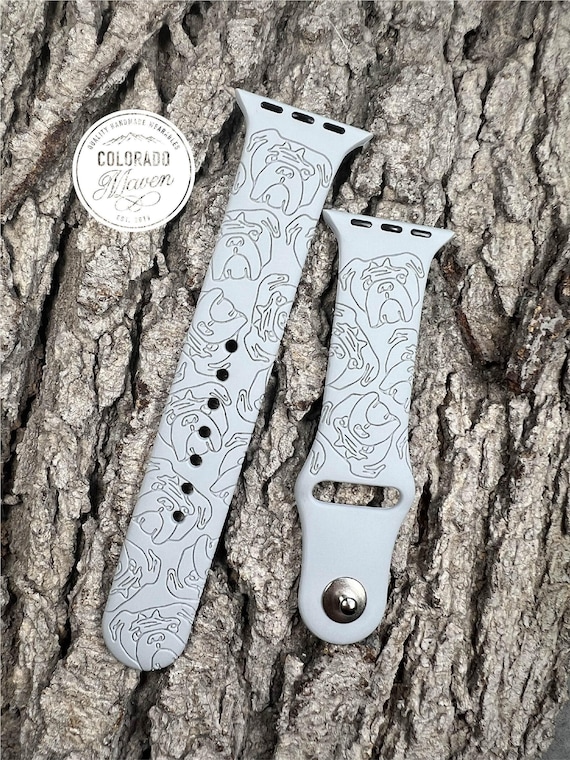 English Bulldog Silicone Watch Band Laser Engraved, Apple Watch Compatible Series 1-11, SE 1-3 & Ultra 1-3